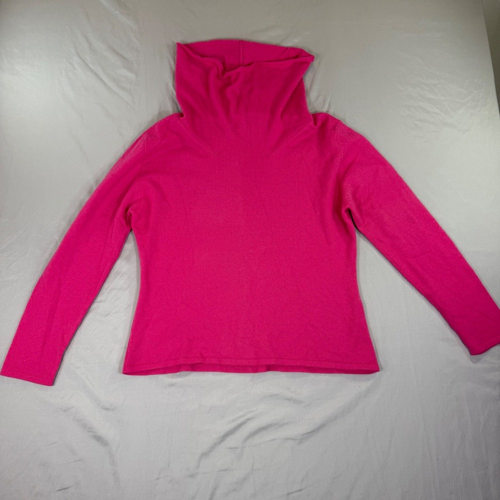 Pure Cashmere Cowl Neck Sweater Hot Pink XL Quiet Luxury Barbiecore Preppy